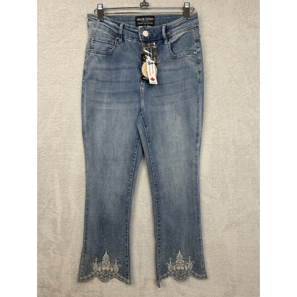 Frank Lyman Jeans Sequin Detail Cropped Embellished Scallop Hem Denim Boho Glam